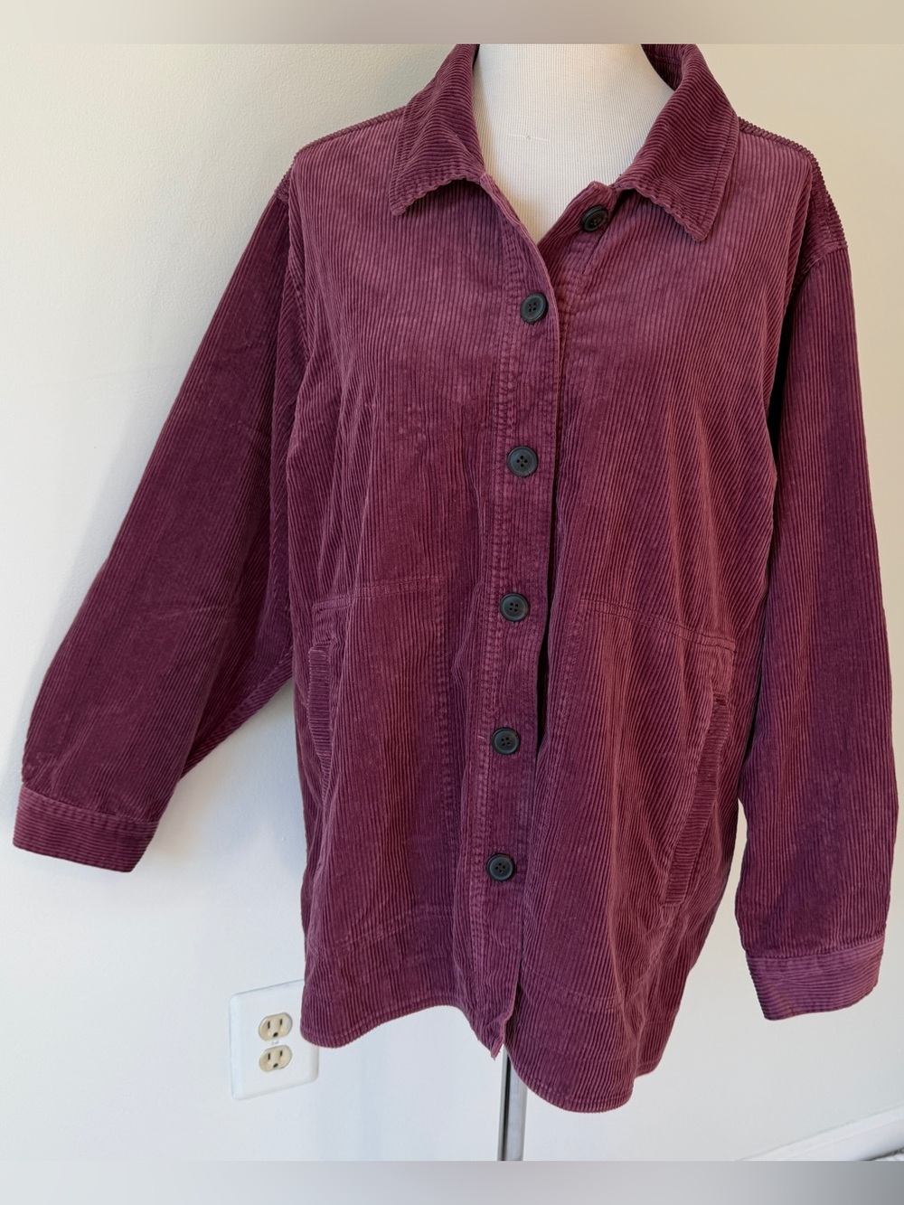 Coldwater Creek Vintage Plum Eggplant Corduroy Shirt Jacket Shacket Pockets, 2X